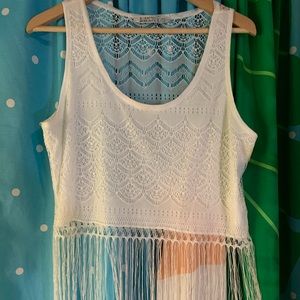 2/$15 Bluenotes white lace fringe crop top